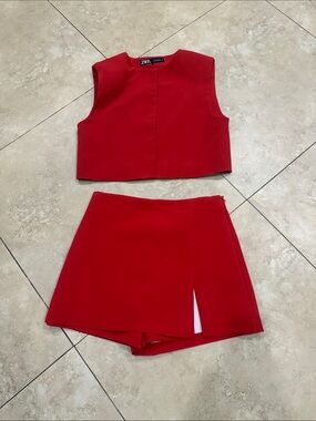 Zara Red Crop Top & Matching Skort Set